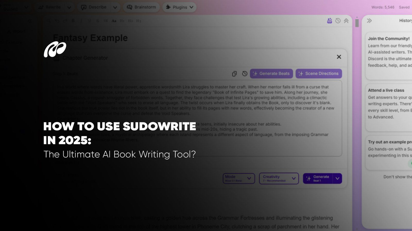 Sudowrite AI writing tool - Professional plan for novelists